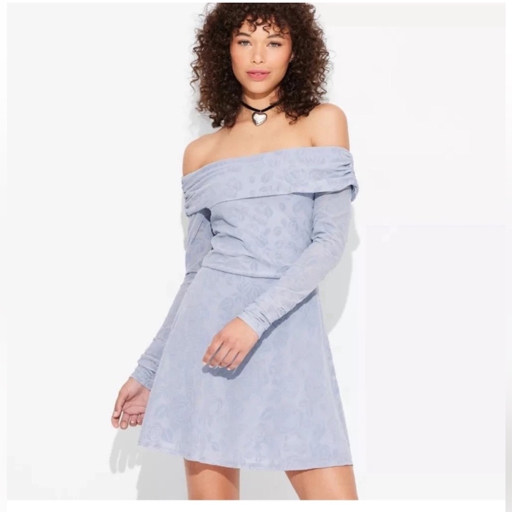 5/$10,Elegant Blue Floral Off-Shoulder Dress